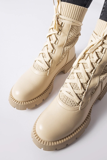 Bottines chaussettes ajourées beiges Portico 2