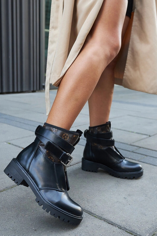 Bottines noires à bride décorative Domus