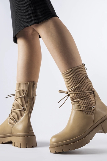 Bottines chaussettes beiges à lacets Eliot