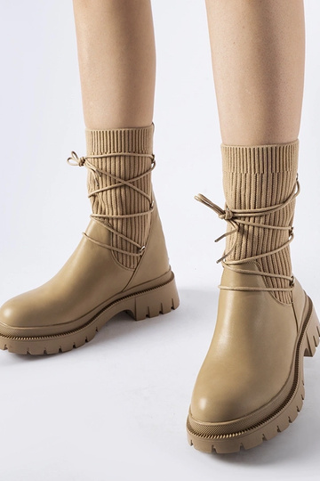 Bottines chaussettes beiges à lacets Eliot 2
