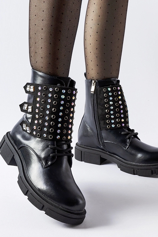 Bottines noires ornées de zircons Cento Bottines noires ornées de zircons Cento