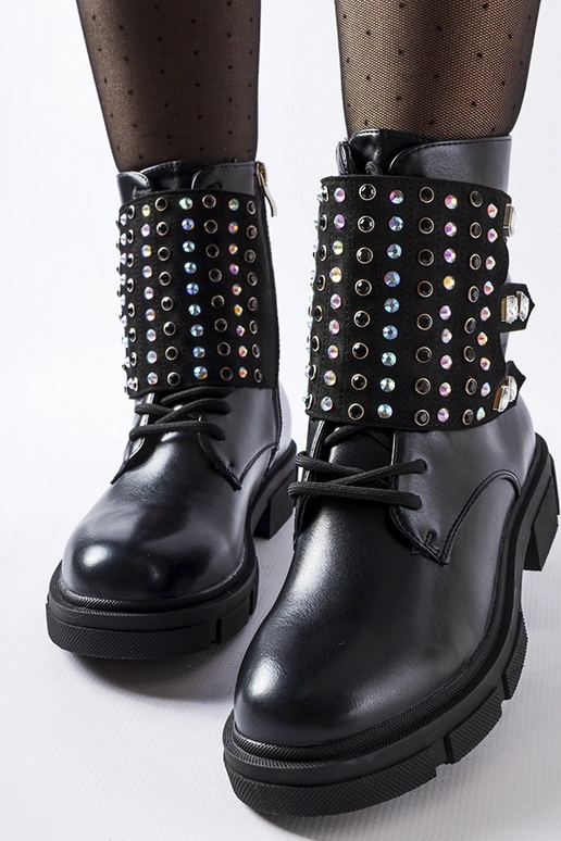 Bottines noires ornées de zircons Cento Bottines noires ornées de zircons Cento