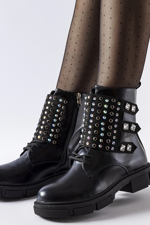 Bottines noires ornées de zircons Cento Bottines noires ornées de zircons Cento