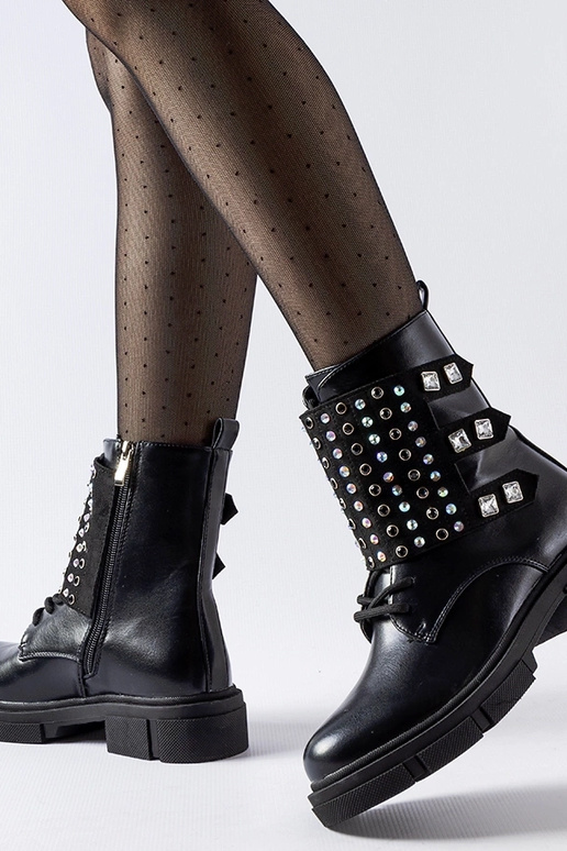 Bottines noires ornées de zircons Cento Bottines noires ornées de zircons Cento