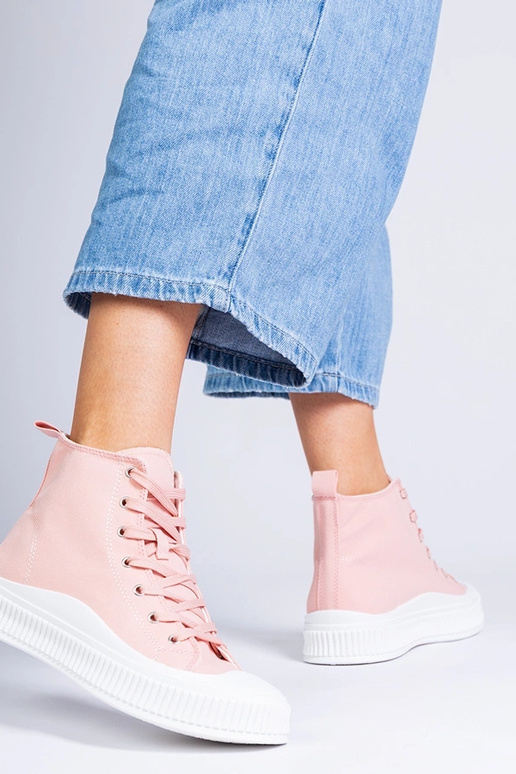 Bottines hautes roses sur plateforme,...