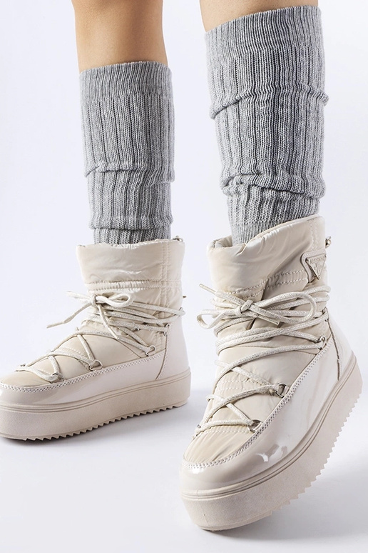 Bottes de neige beiges vernis avec...