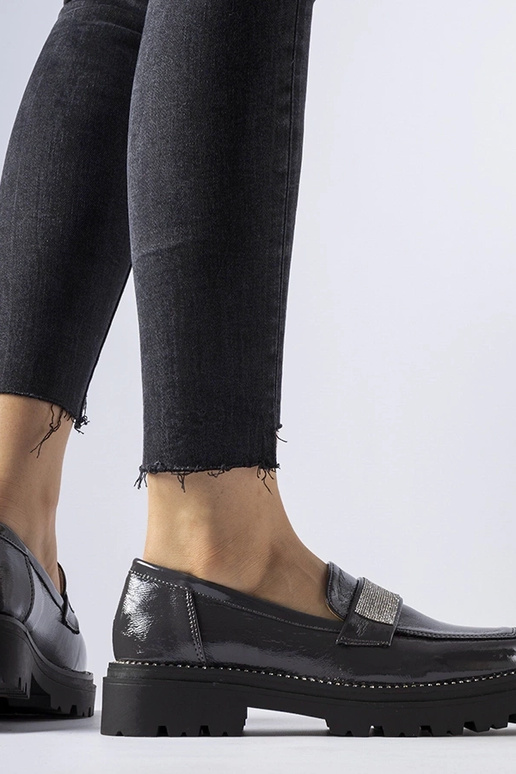 Mocassins laqués gris foncé Fecteau Mocassins laqués gris foncé Fecteau