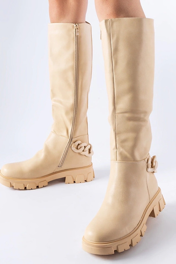 Bottines plates beiges avec chaîne Armand