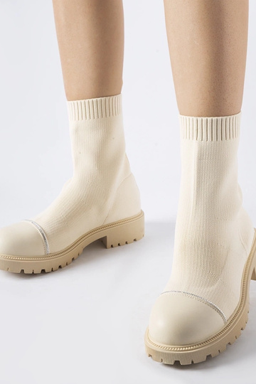 Bottines chaussettes beiges à strass Vail