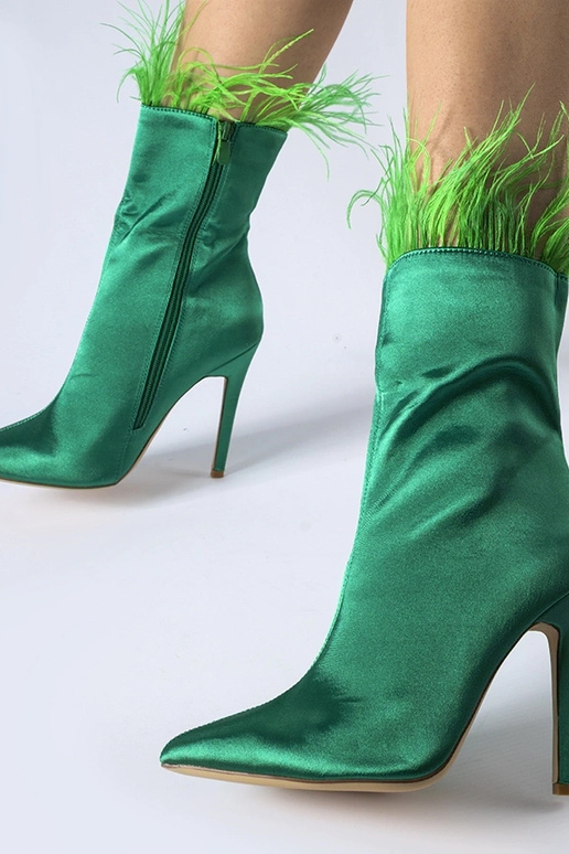 Bottines vertes ornées de plumes Selvena