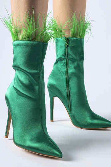 Bottines vertes ornées de plumes Selvena 2