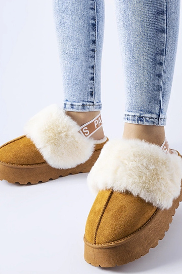 Chaussons marron avec élastique et fourrure légère Sangro 2