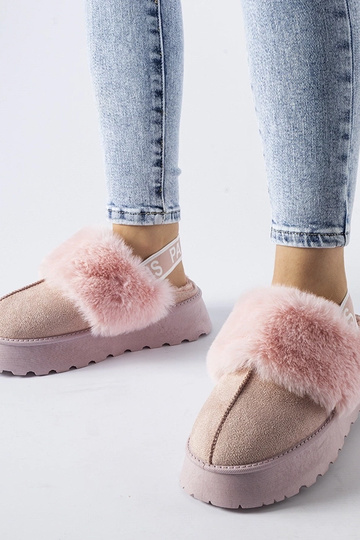Chaussons isolants roses avec élastique et fourrure Sangro