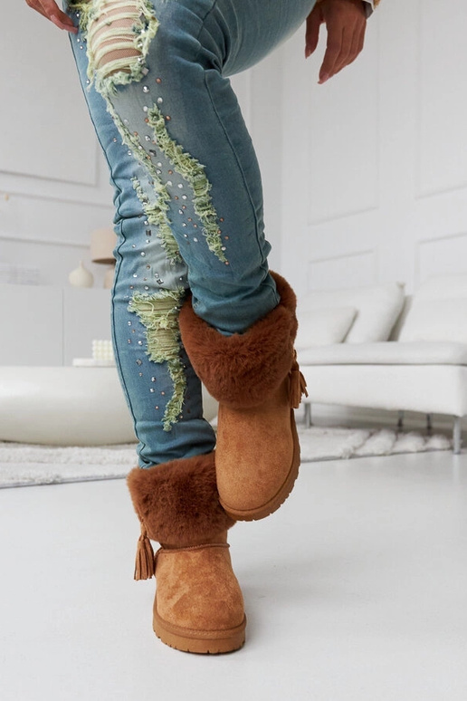 Bottes de neige fourrées marron de...