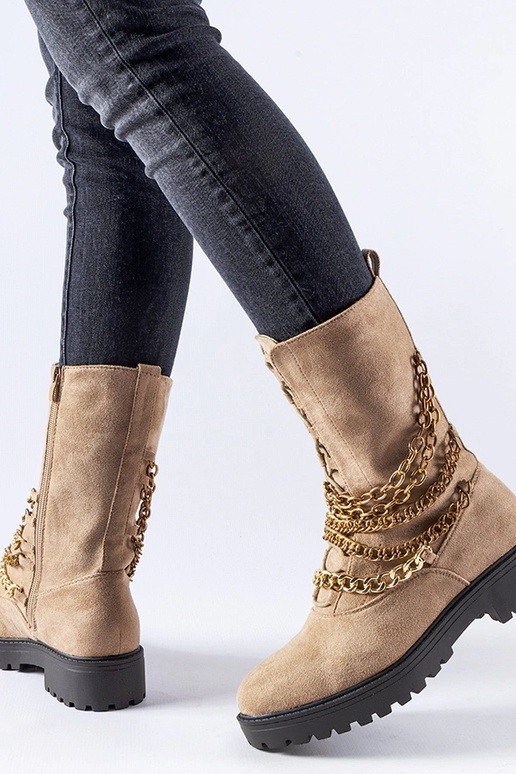 Bottines isolantes beiges avec chaîne...