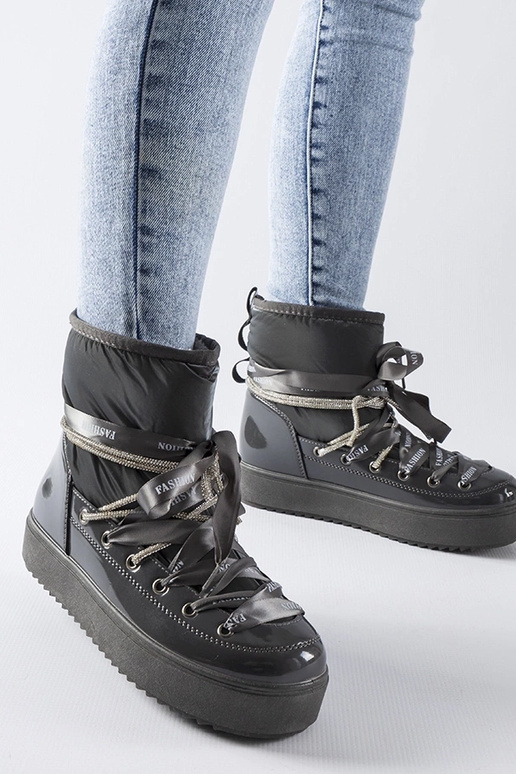 Bottines de neige laquées grises avec...