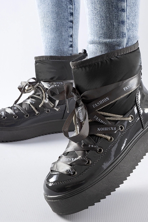 Bottines de neige laquées grises avec...