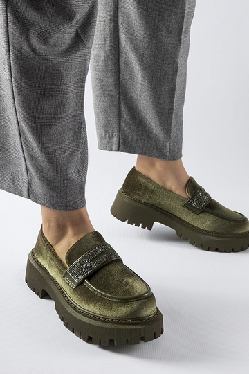 Mocassins verts ornés de zircons Longuelo 2
