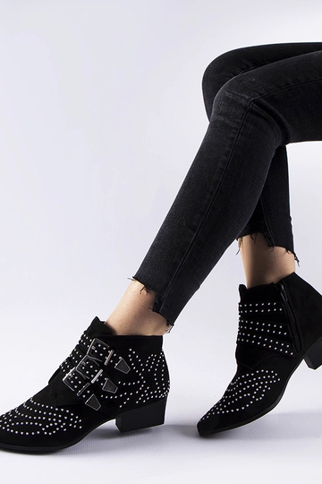 Bottines décoratives noires à talon bas Forever