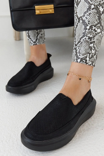Chaussures femme noires ajourées, à enfiler, à semelle épaisse, Marcie