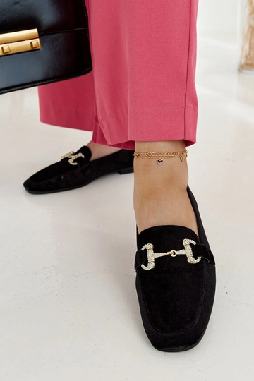 Mocassins en velours noir avec zircons Fabrizia