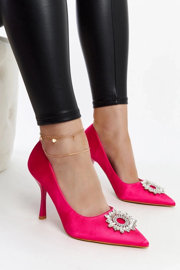 Escarpins roses satinés avec zircons de Susegana 2