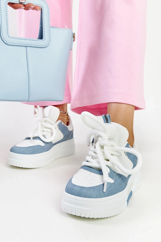 Sneakers blanc-bleu à plateforme...