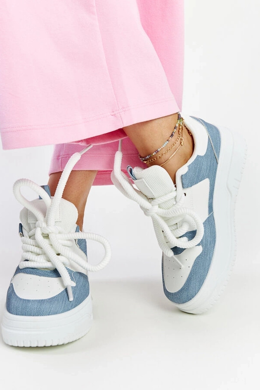 Sneakers blanc-bleu à plateforme...