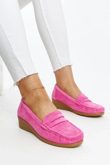 Mocassins compensés en daim rose foncé Sakena 2