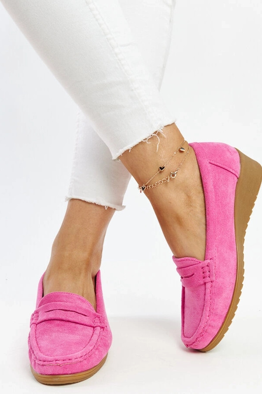 Mocassins compensés en daim rose... Mocassins compensés en daim rose...