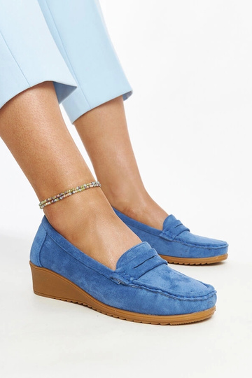 Mocassins compensés en daim bleu Sakena