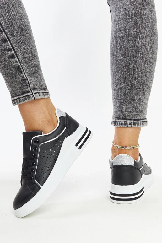 Baskets noires ajourées à paillettes...