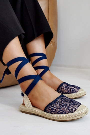 Espadrilles à bout ouvert en dentelle bleu marine Teha