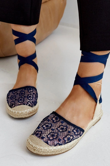 Espadrilles à bout ouvert en dentelle bleu marine Teha 2