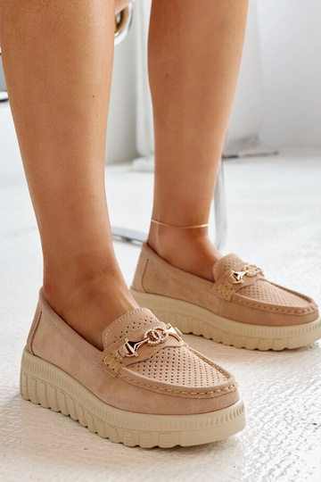 Taija derbies en cuir beiges avec boucle décorative