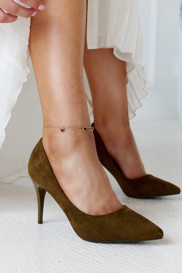 Paume escarpins en cuir vert foncé avec semelle en cuir
