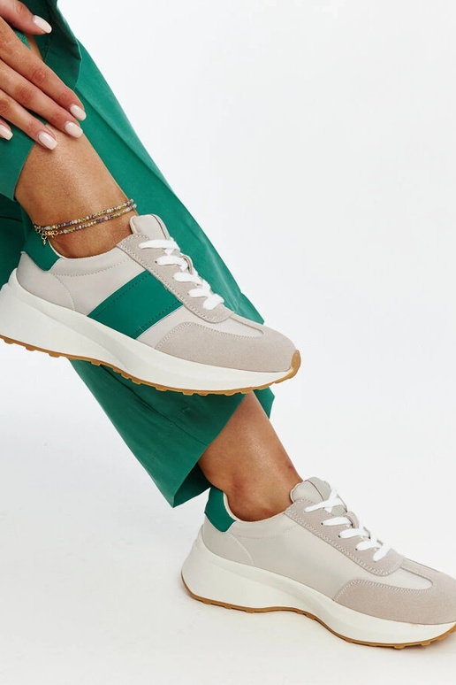 Baskets en cuir gris et vert Ganim