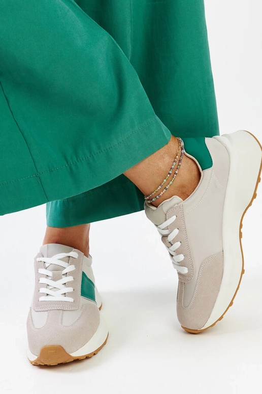 Baskets en cuir gris et vert Ganim