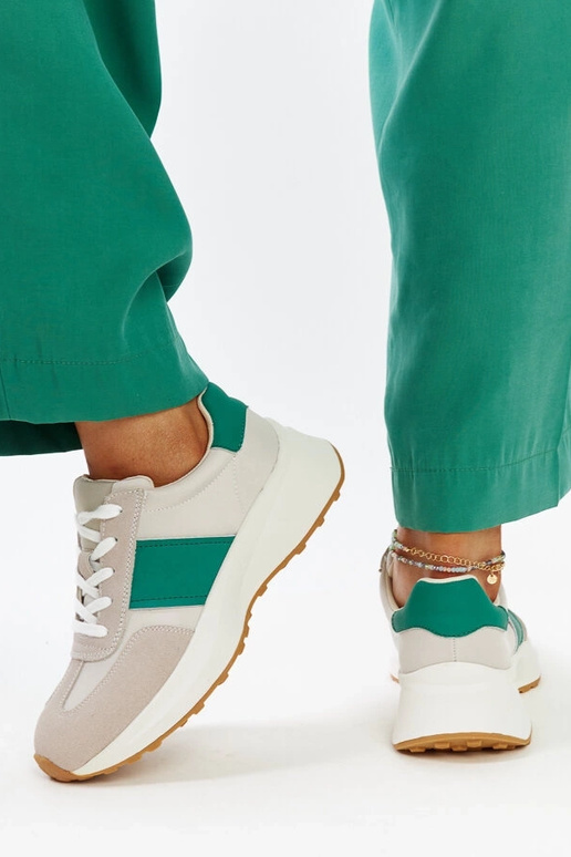 Baskets en cuir gris et vert Ganim