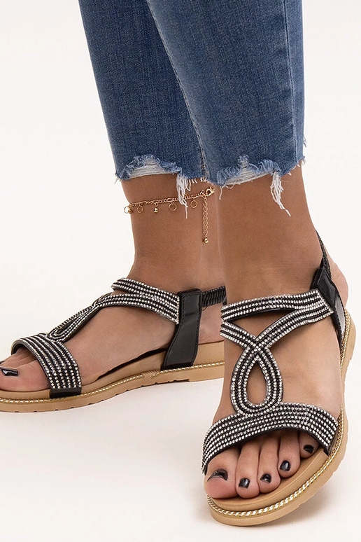 Sandales noires ornées de zircons Detila Sandales noires ornées de zircons Detila