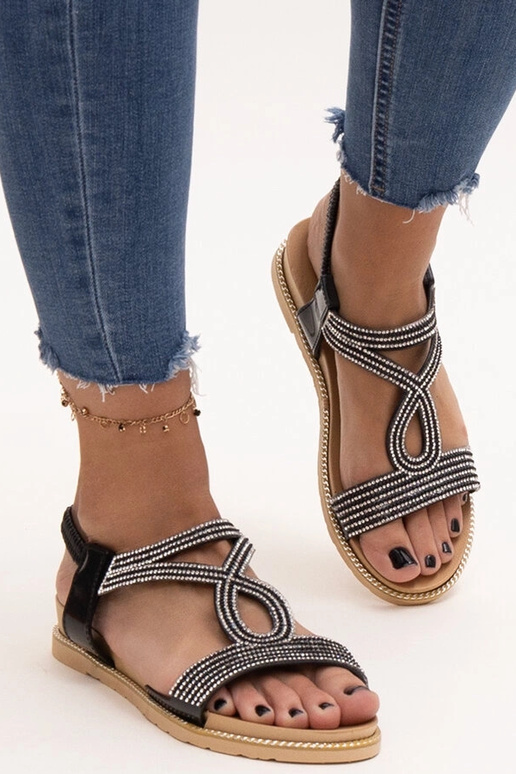 Sandales noires ornées de zircons Detila Sandales noires ornées de zircons Detila