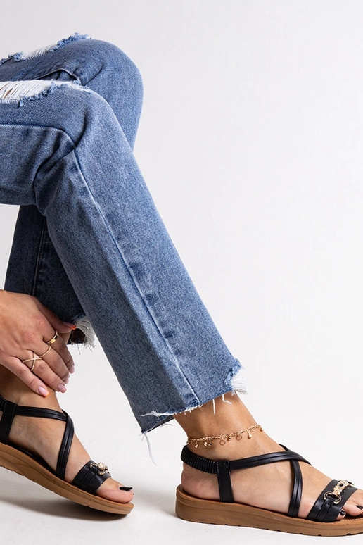 Sandales noires à boucle dorée Pamphila