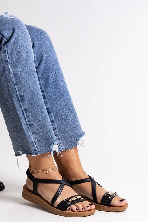 Sandales noires à boucle dorée Pamphila