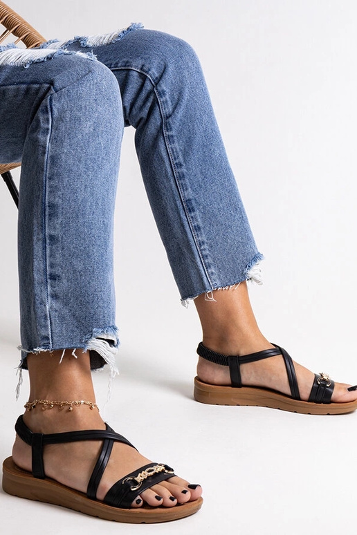 Sandales noires à boucle dorée Pamphila