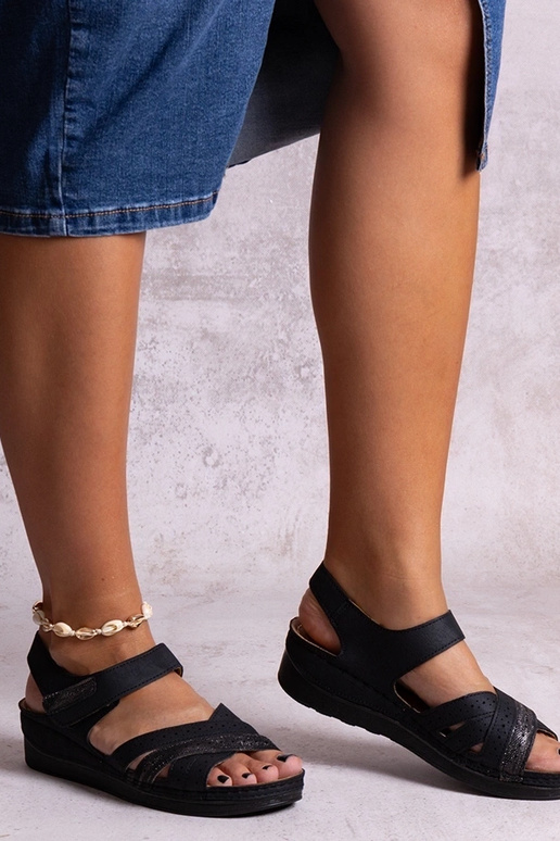 Sandales compensées basses noires Areja Sandales compensées basses noires Areja