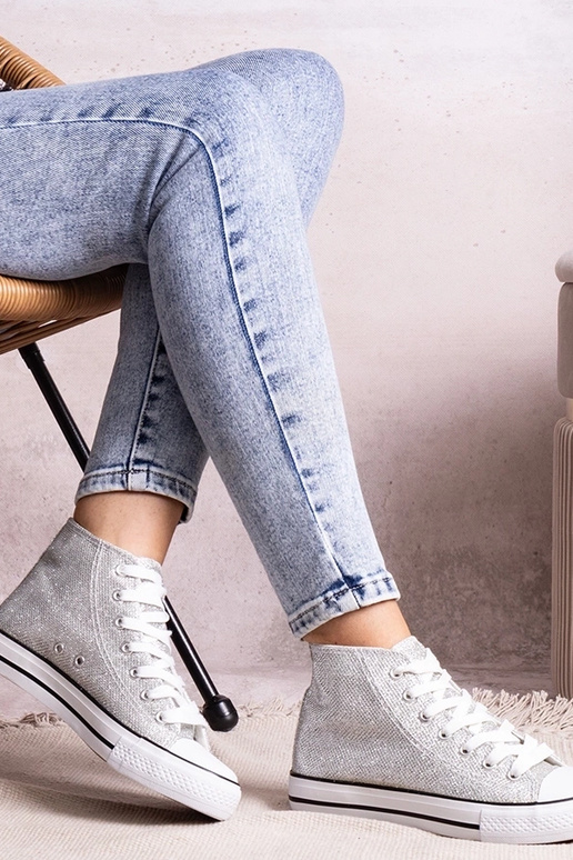 Baskets montantes argentées en mesh...