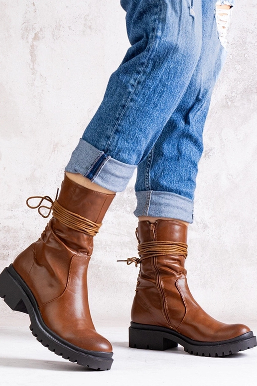 Bottes marron en cuir écologique Sahera