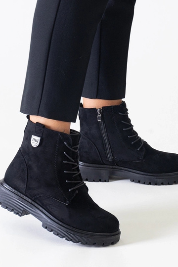 Bottes de travail noires en daim synthétique Leonora sur plateforme