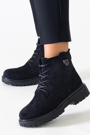 Bottes de travail noires en daim synthétique Leonora sur plateforme 2