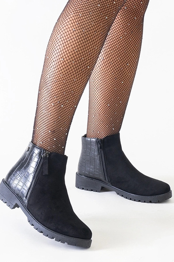Bottines noires à cheville avec motif crocodile, daim synthétique Mifsada